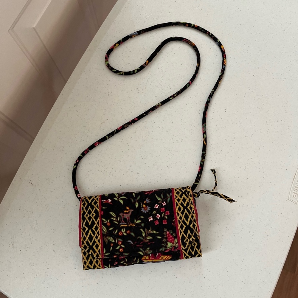 Vera Bradley Black and Gold Crossbody Bag in Oriental Print